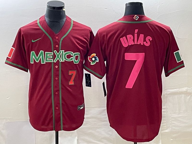 Men 2023 World Cub Mexico #7 Urias Red pink Nike MLB Jersey9